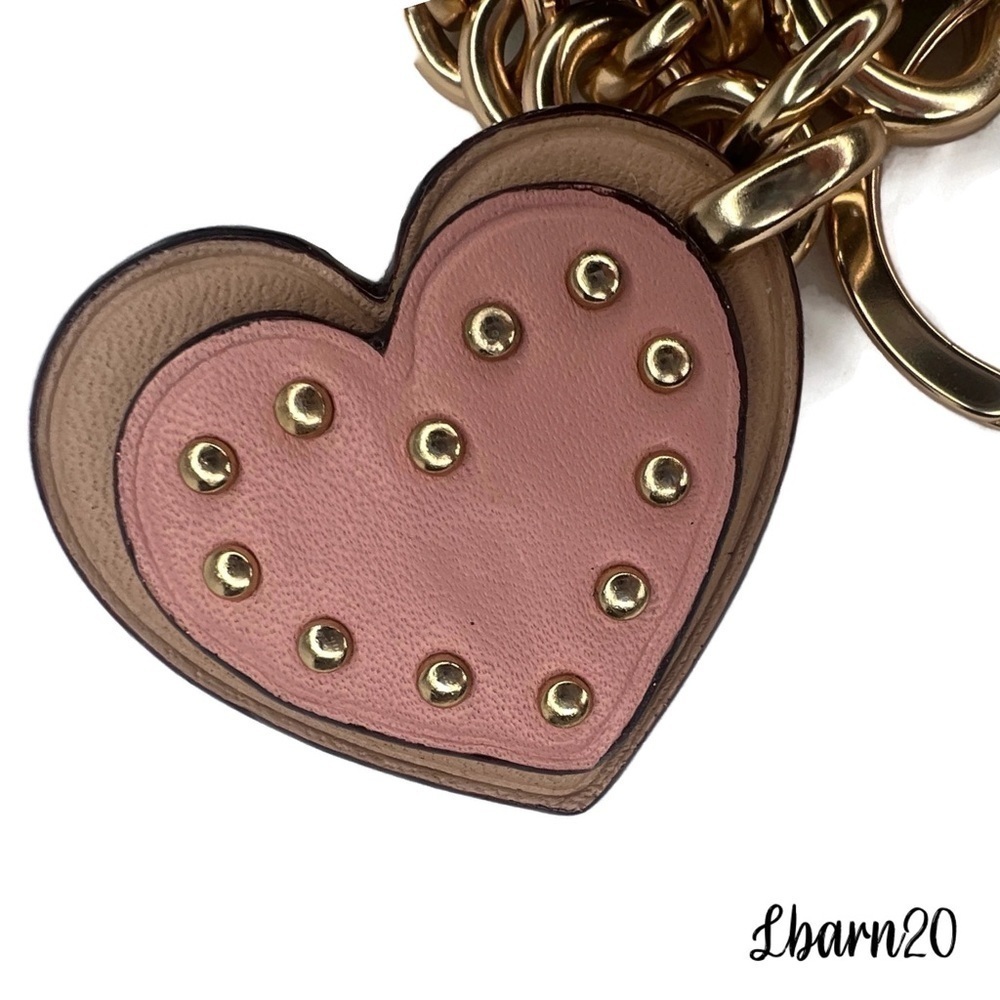 Coach Heart Appliqué Rose Gold and Pink Dangle Keychain Charm Fob F40696 - Picture 6 of 11